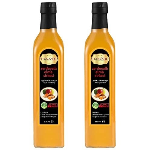 Hanzade Bitkisel Zerdeçallı Elma Sirkesi 500 ML x 2 Adet Doğal Fermantasyon İçilebilir Katkısız Cam Şişe