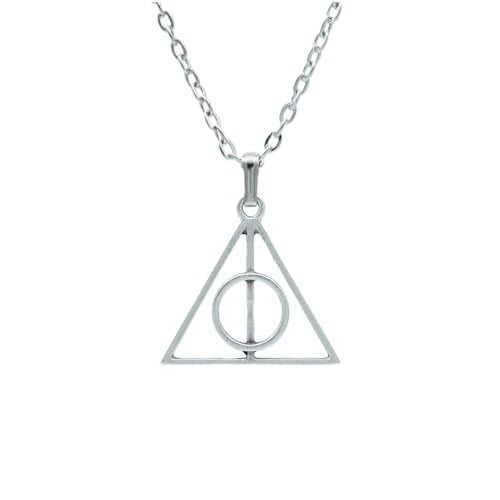 Harry Potter Ölüm Yadigarları Üçgen Erkek Kadın Kolye Antik Gümüş Kaplama - 60 cm Düz Zincir