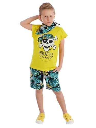 Hawaii Erkek Çocuk T-shirt Şort Bandana Takım
