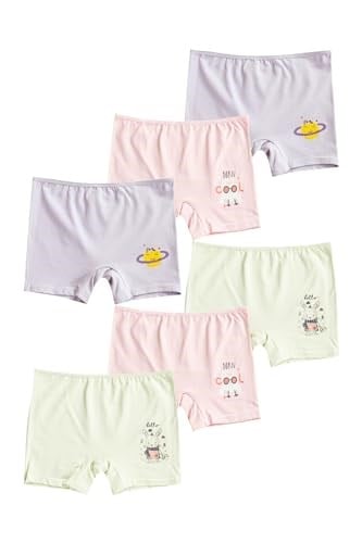 HNX UNDERWEAR 6'lı Pamuklu Baskılı Kız Çocuk Boxer Külot Karışık-3 8-9 Yaş hnxNM748