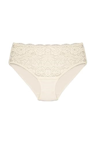 HNX UNDERWEAR Dantelli Yüksek Bel Büyük Beden Bato Kadın Külot Ekru XXL hnxNM3056