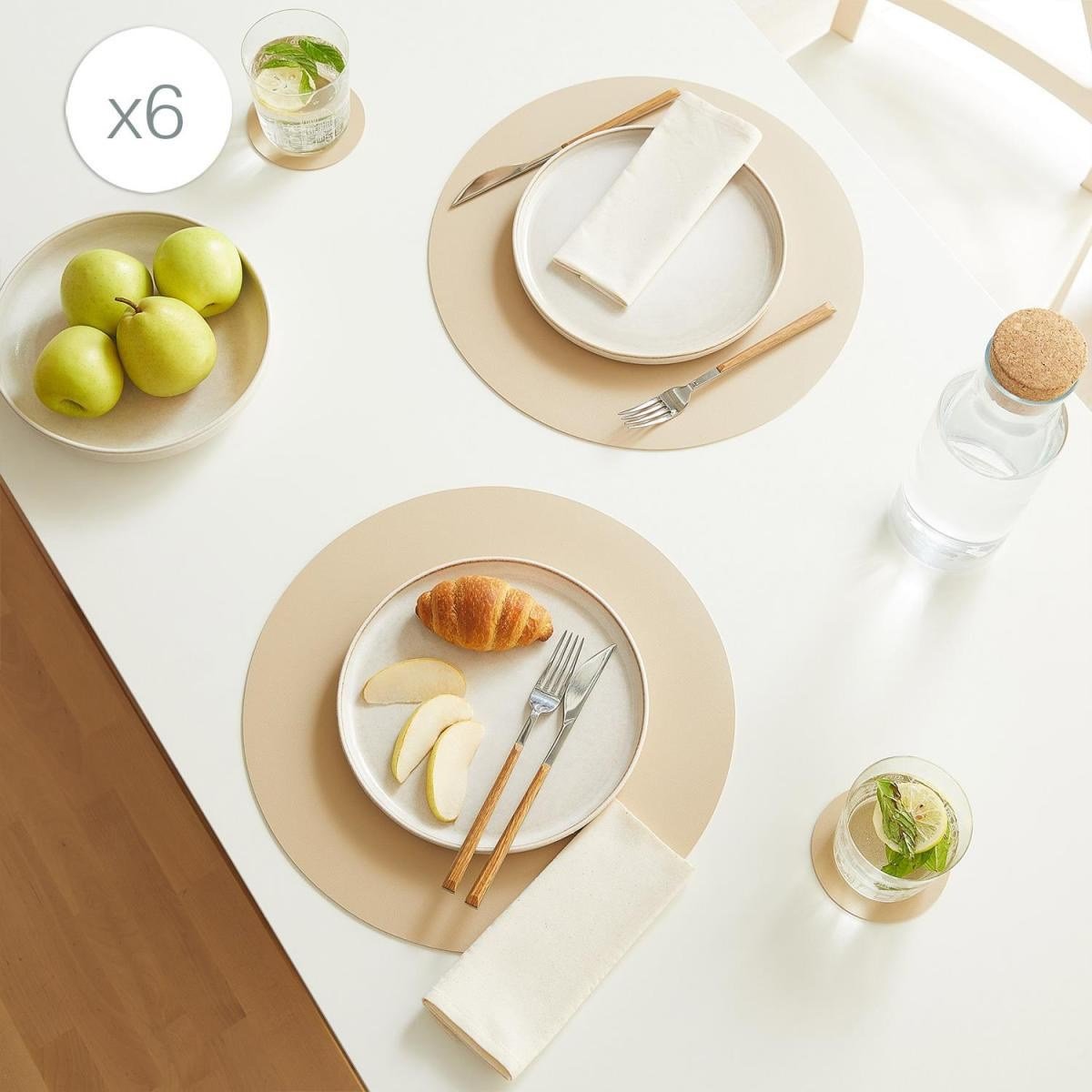 Home Wave 6'lı Bej/taş Renk Suni Deri Amerikan Servis Set Ø 36 Cm