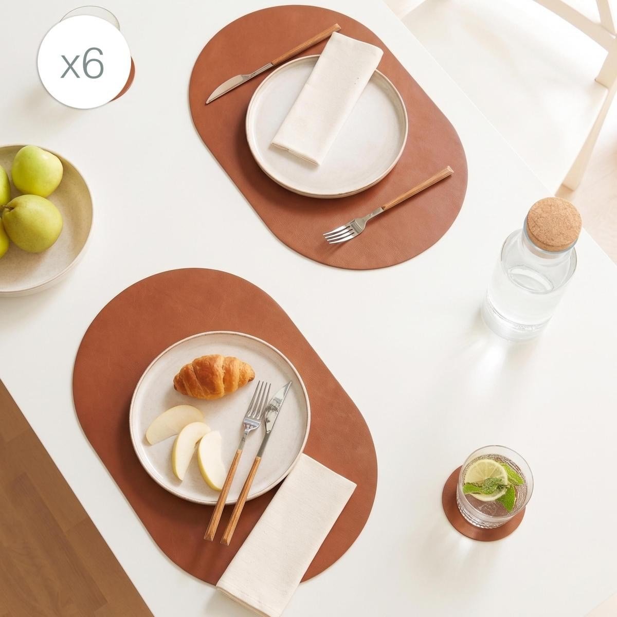 Home Wave 6'lı Taba/gri Renk Suni Deri Amerikan Servis Set 45 X 30 Cm