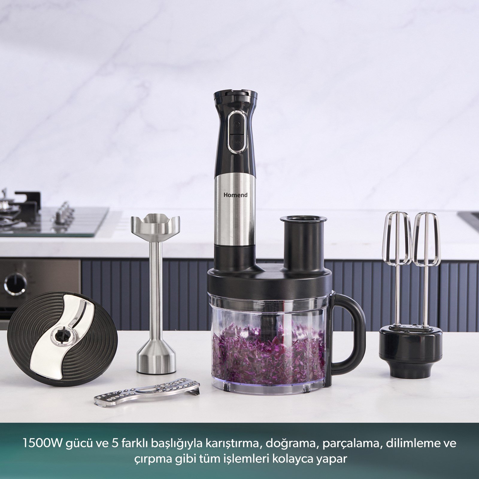 Homend Functionall 2848H Mutfak Robotu 1500W Inox