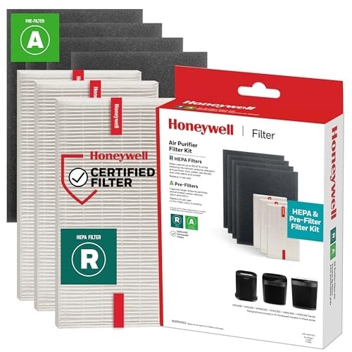 Honeywell HEPA Hava Temizleyici Filtre Kiti - 3 HEPA R Yedek Filtre ve 4 A Karbon Önceden Kesilmiş Ön Filtre İçerir - Havadaki Alerjen Hava Filtresi Orman Yangını/Dumanı, Polen, Pet Dander ve Tozu