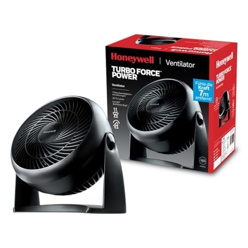 HONEYWELL TurboForce Turbo Vantilatör HT900E, Sessiz Soğutma, 90 Dereceye Kadar Ayarlanabilir Eğim Açısı, 3 Hız Ayarı, Duvara Montaj, Masa Vantilatörü - Siyah