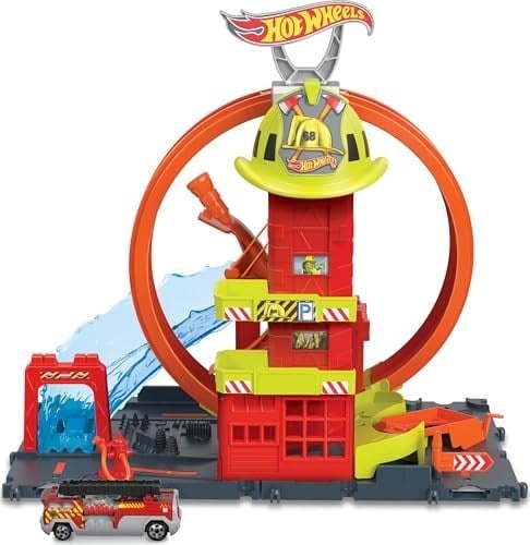 Hot Wheels Çember Pistli İftaiye İstasyonu 1 oyuncak araba ve süper çemberli itfaiye istasyonu içeren Hot Wheels™ Şehri Çember Pistli İftaiye İstasyonu HKX41