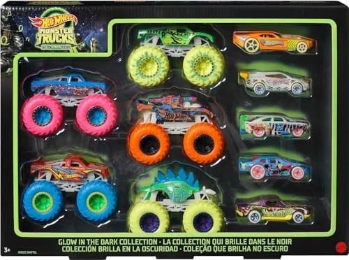 Hot Wheels Monster Trucks Karanlıkta Parlayan Araçlar Paketi Hot Wheels Monster Trucks Karanlıkta Parlayan Araçlar Paketi 5 adet Monster Trucks aracı ve 5 adet araba içeren çoklu paket HCB57