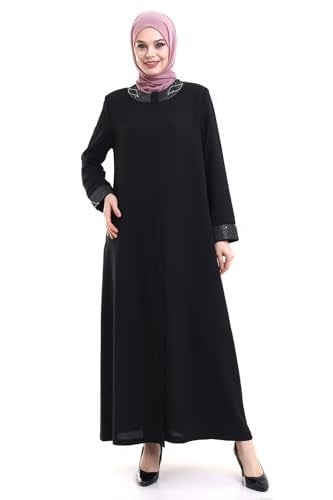 İhvan online Derin Store Yaka ve Kol Taşlı Tesettür Ferace 23300-23 Siyah Siyah 60