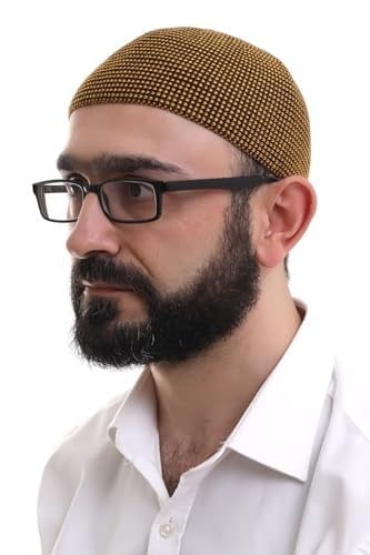 İhvan Online Hardal Kışlık Nokta Desenli Orlon Namaz Takkesi