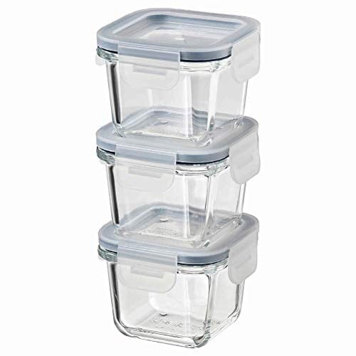 IKEA ASIA 365+ Cam Saklama Kutuları, Kapaklı Yiyecek Kabı, SquareGlass 180ml, 3'lü Set