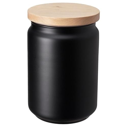 IKEA Çay Kahve Kavanozu,Siyah Renk 1 lt Siyah Cam-Bambu Kapak