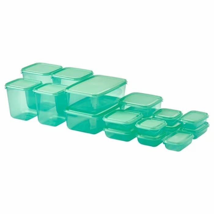 Ikea Pruta saklama kabı Set, gıda maddeleri için, şeffaf, mikrodalga fırına uygun, yeşil, 17 kutu