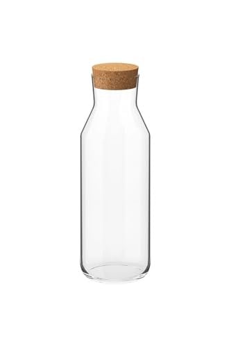 IKEA Sürahi 1 Lt Su Şişesi Mantar Kapaklı Karaf, Şeffaf, 27 cm Yükseklik