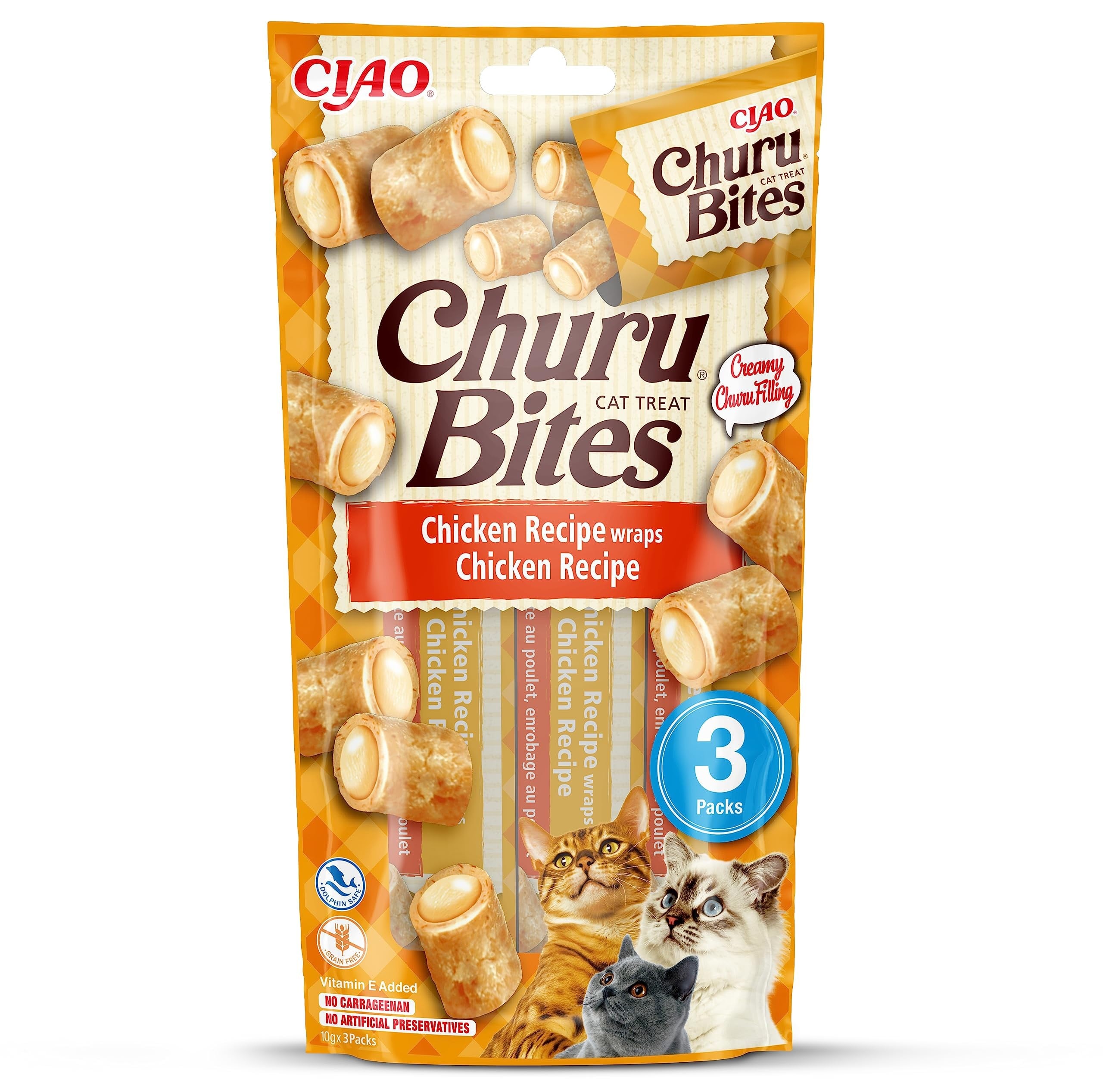 INABA Churu Bites - Kedi elinizden beslenmek için davranır - kremsi dolgulu çıtır çantalar - tavuk
