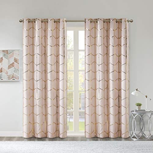 Intelligent Design Raina Total Blackout Metalik Baskı Gromet Üst Tekli Perde Paneli Termal Yalıtımlı Işık Engelleyici Drape, Yatak Odası, Oturma Odası ve Yurt için, 50 x 84, Allık/Altın, 1 Adet