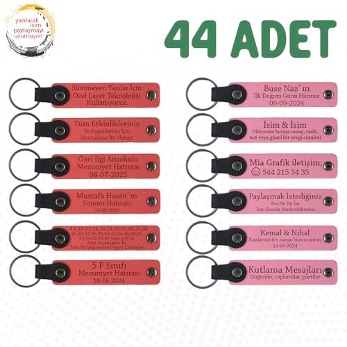 İsimler Yazılı Hatıra Anahtarlık 44'lü Set, Tek Ebat, MH-KAN9119X44, Nar Çiçeği & Pembe, üniseks-yetişkin