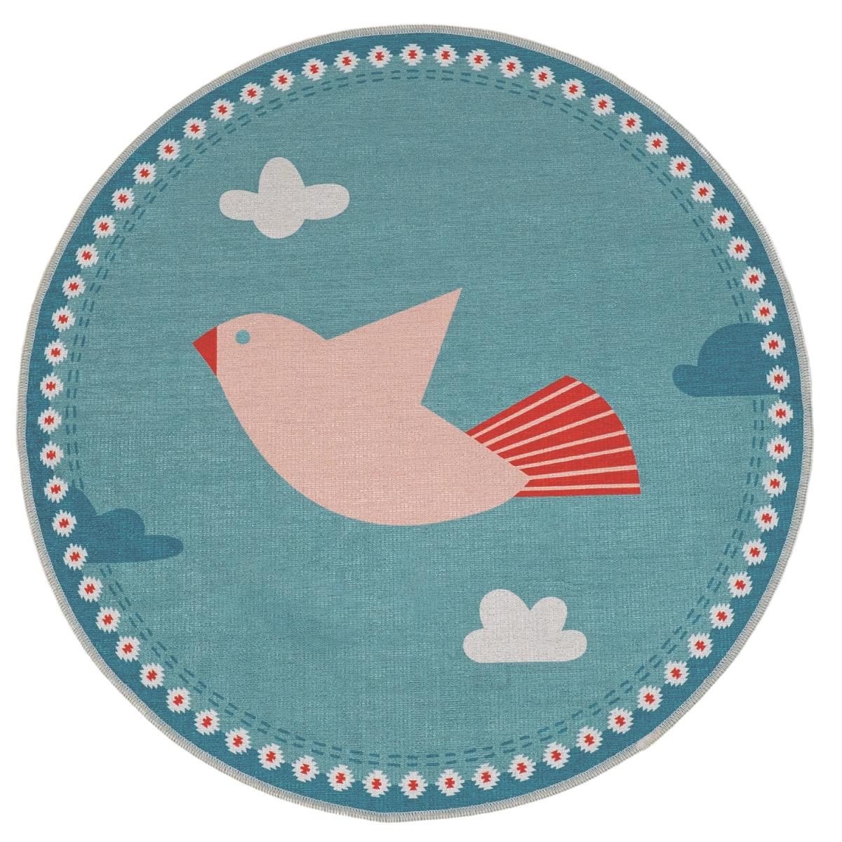 Itsy Bitsy Kids Amulet Bird Mint Yeşili Yıkanabilir Yuvarlak Çocuk Halısı 120cm