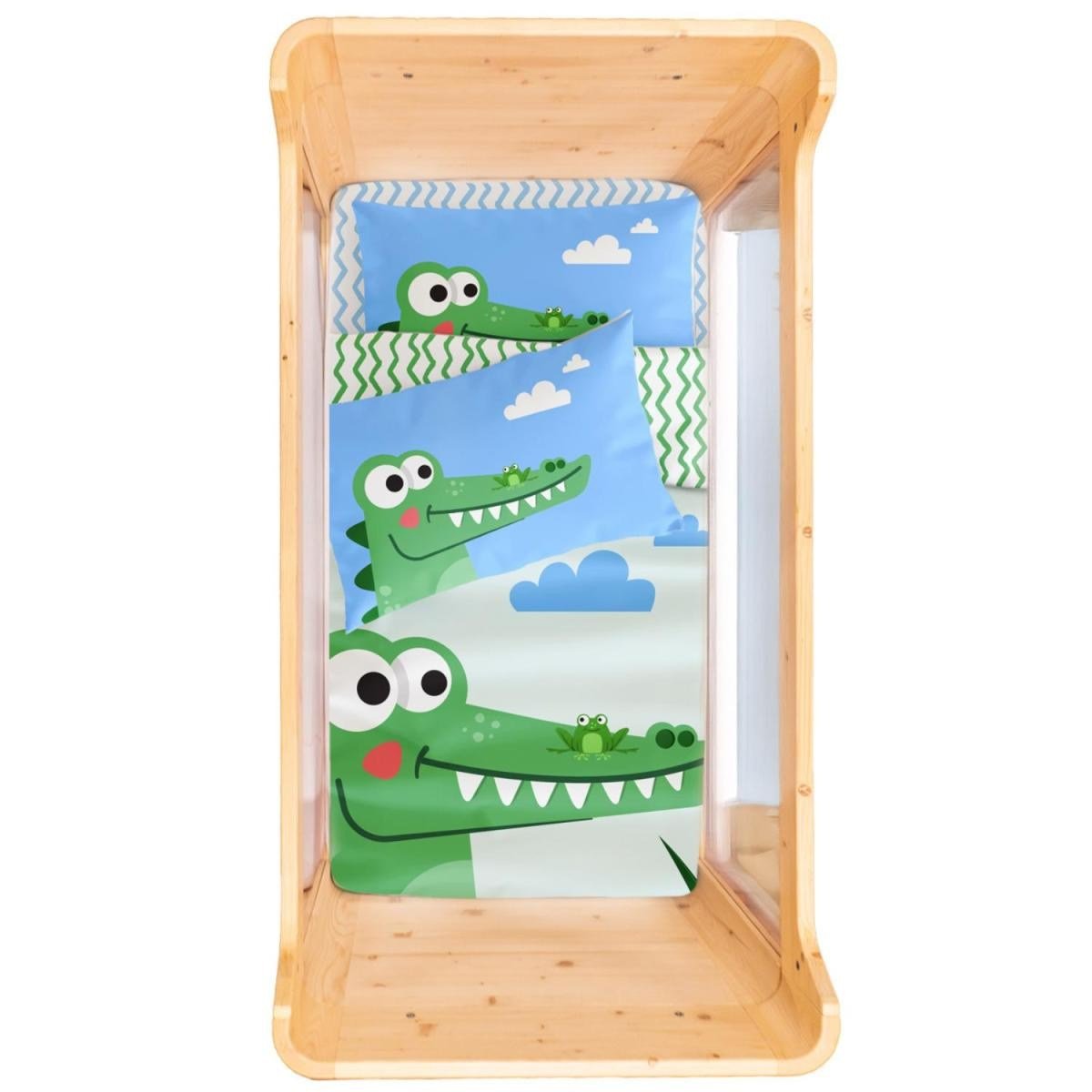 Itsy Bitsy Kids Croc-a-dream Çift Taraflı Pamuk Saten Çok Renkli Bebek Nevresim Seti 100x150cm
