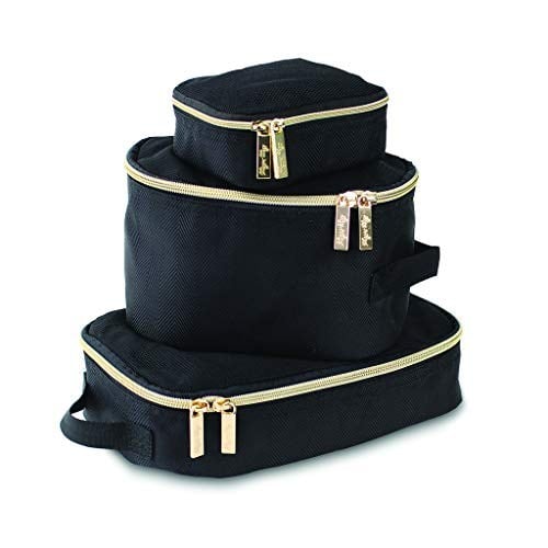 Itzy Ritzy Paketleme Küpleri - 3'lü Paket Küpü veya Seyahat Organizatörü Seti; Her Küp Bir Ağ Üst, Çift Fermuar ve Kumaş Sapı Bulunur; Altın Donanımlı Siyah