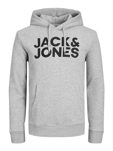 Jack Jones Erkek Günlük Sweatshirts Gri Jjecorp Logo Sweat Hood Noos 12152840-LIGHT-GREY-MELANGE
