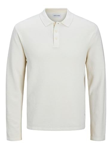 JACK & JONES JJEGEORGE KNIT POLO LS SN Erkek Triko/Kazak Cloud Dancer XL