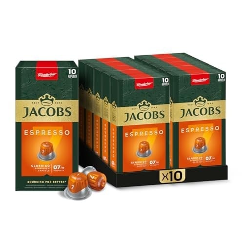 JACOBS - Espresso 7 Classico - Orta Yoğunluk - Dengeli ve Meyvemsi - Espresso Kapsülleri - 10 alüminyum kapsül x 10 Adet