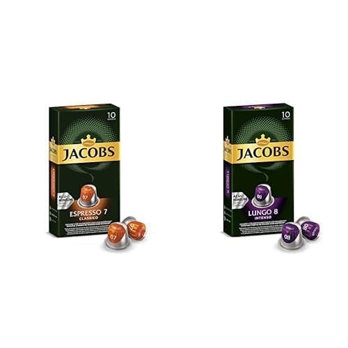Jacobs Espresso 7 Classico ve Lungo 8 Intenso Kapsülleri - Orta ve Yüksek Yoğunluk, Dengeli, Meyvemsi, Keskin ve Yoğun, 10'ar Adet