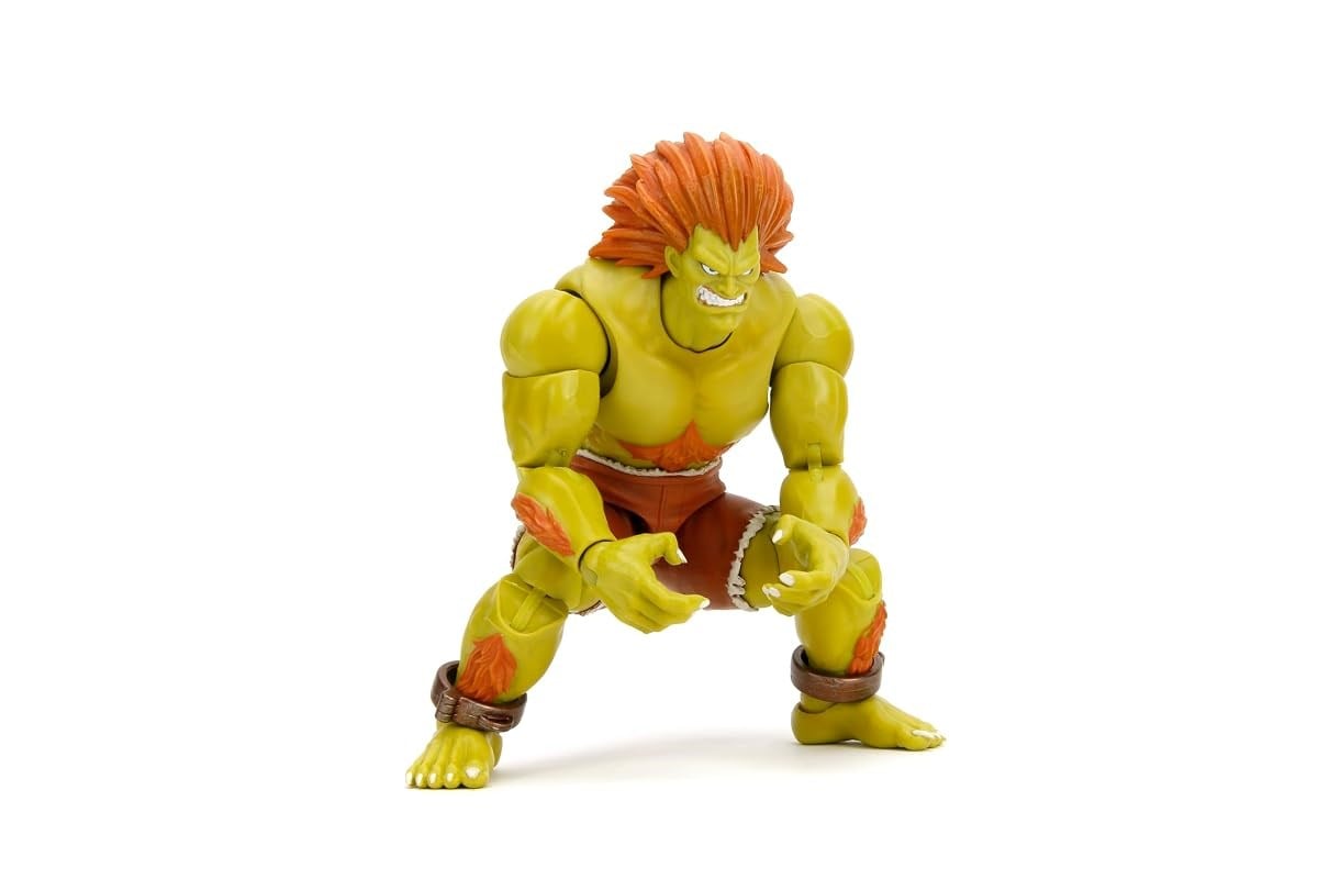 Jada Street Fighter II Blanka Deluxe Aksiyon Figürü - 1:12 Ölçekli, Yüksek Mafsallı, Değiştirilebilir Eller ve Baş, Elektrikli Gök Gürültüsü Aksesuarı - 7 inç, Video Oyunu Koleksiyonluk