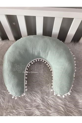 Jaju Baby Wafle Pike Kumaş Ceylan Tasarım Ponponlu Emzirme Yastığı - Destek Minderi