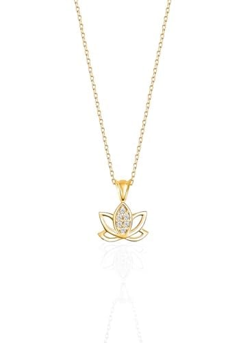 JELUX 925 Ayar Gümüş Zirkon Taşlı Lotus Çiçeği Model Gold Kolye