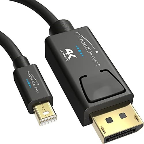KabelDirekt – Mini DisplayPort/Mini-DP (Thunderbolt)/DisplayPort kablosu – 2m (4K/60Hz ile UHD çözünürlük, sürüm 1.2, bilgisayar ve Mac için, kilitlemeli DP fişi, siyah) - Seçenekler: 2m, 1m, 3m, 5m