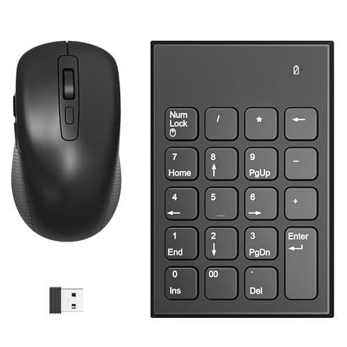 Kablosuz sayı pedi ve fare, 19 tuşlu taşınabilir ultra ince 2,4 GHz 10 tuş USB tuş takımı ve 3 ayarlanabilir DPI sessiz fare seti, dizüstü bilgisayar, dizüstü bilgisayar, masaüstü,
