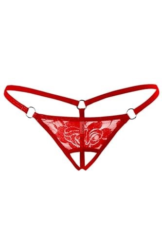 Kadın Açık Kırmızı Dantelli Seksi İç Çamaşırı Fantezi Külot G String
