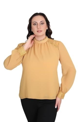 Kadın Büyük Beden Jessica Kumaş Sifon Kol Dantel Manşet Uzun Kol Bluz