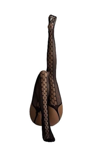 Kadın Fantezi Jartiyerli Ağı Açık Seksi Tasarım Vücut Çorabı Siyah Standart