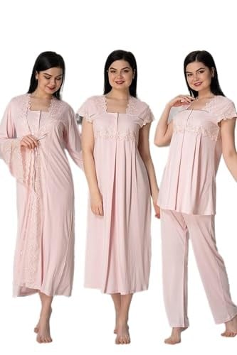 Kadın Mavi Hamile Lohusa 4'lü Sabahlık Pijama Gecelik Set