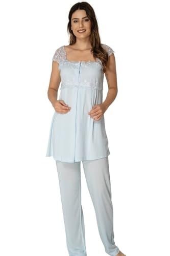 Kadın Mavi Hamile Lohusa Pijama Takımı, L, PIJEFF2303-89D0018311949