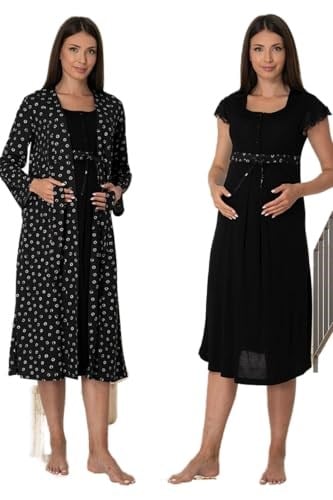Kadın Mavi Sabahlıklı Hamile Lohusa Gecelik Takımı (Mavi/XL)-BS6015EF-869BST0010312