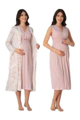 Kadın Pudra Pembe Hamile Lohusa Sabahlık Ve Gecelik Takım, S, BS8035EF-89C0018315770