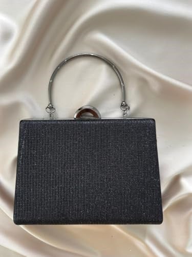 Kadın Siyah Simli Abiye, Clutch Gece Çantası