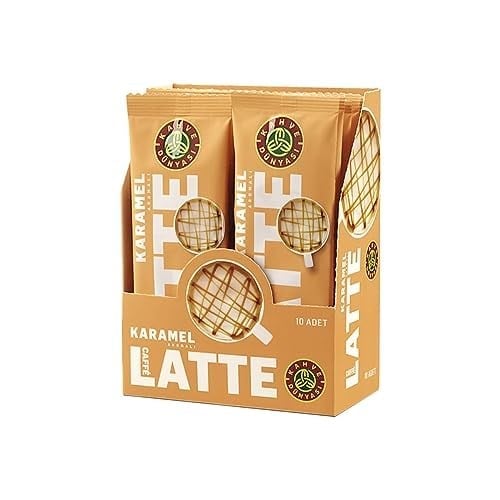 KAHVE DUNYASI Dünyası Özel Seri Sıcak Karamel Aromalı Caffe Latte, 10'lu