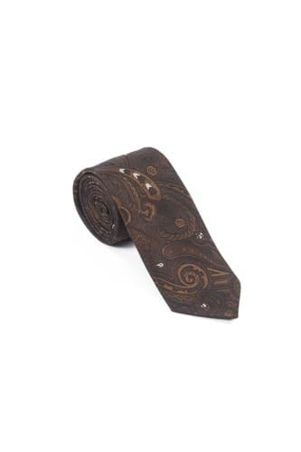 Kahverengi Beyaz Şal Motif Desen Kravat Mendil Set