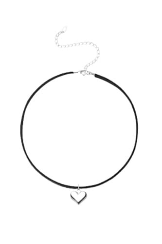 Kalp Figürlü Ip Choker Kolye, Siyah