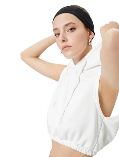Kapüşonlu Crop Sweatshirt Beli Lastikli Kolsuz