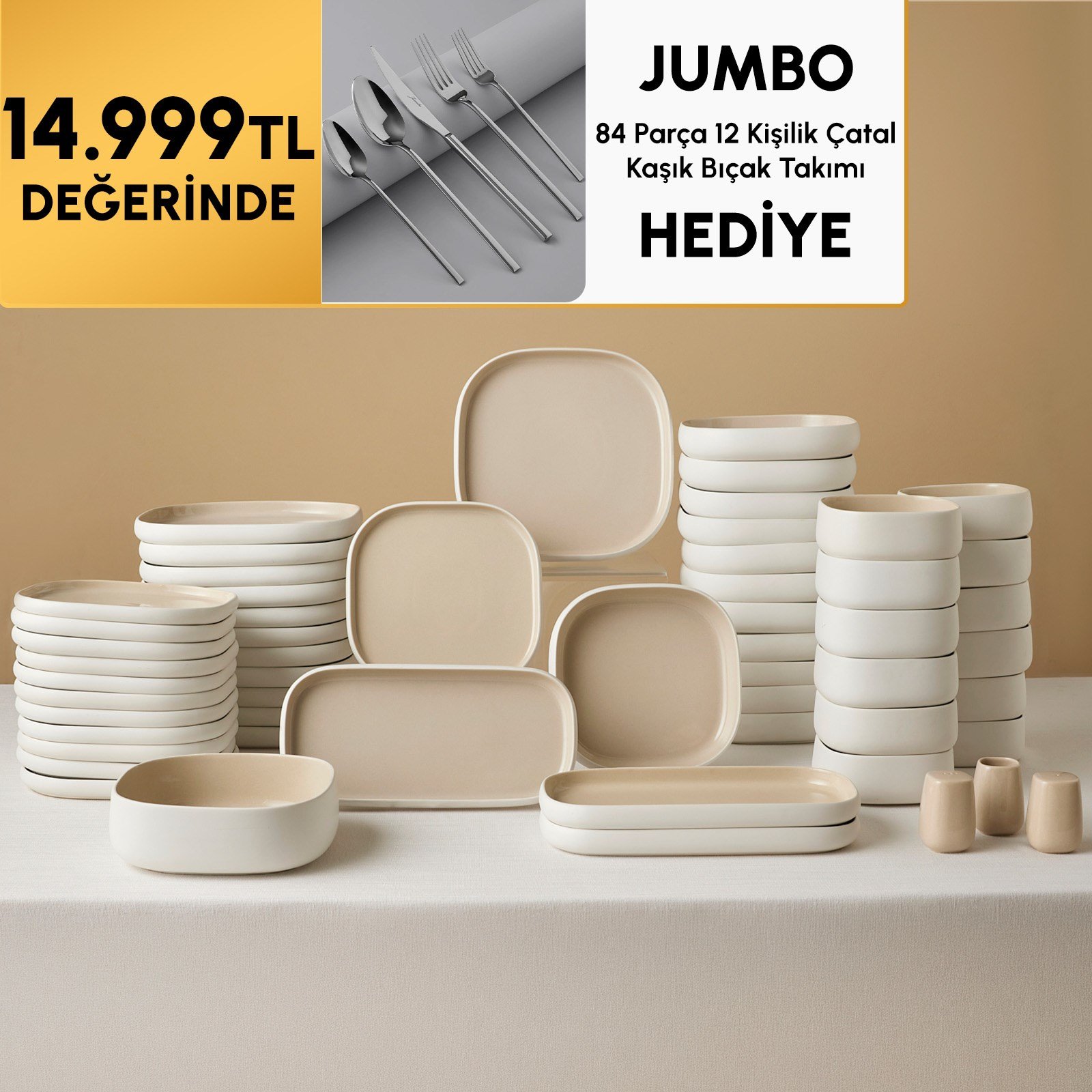 Karaca Earth Collection Cupid Beige 55 Parça 12 Kişilik Yemek Takımı