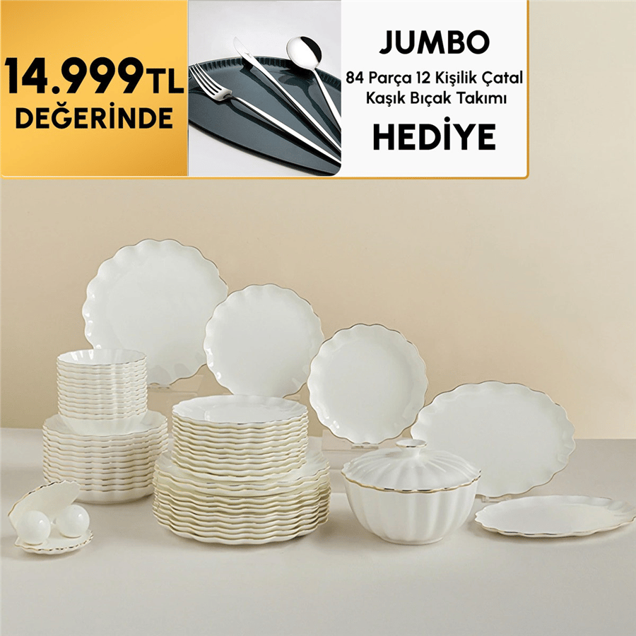 Karaca Fine Pearl Extra Shell White 55 Parça 12 Kişilik Yemek Takımı