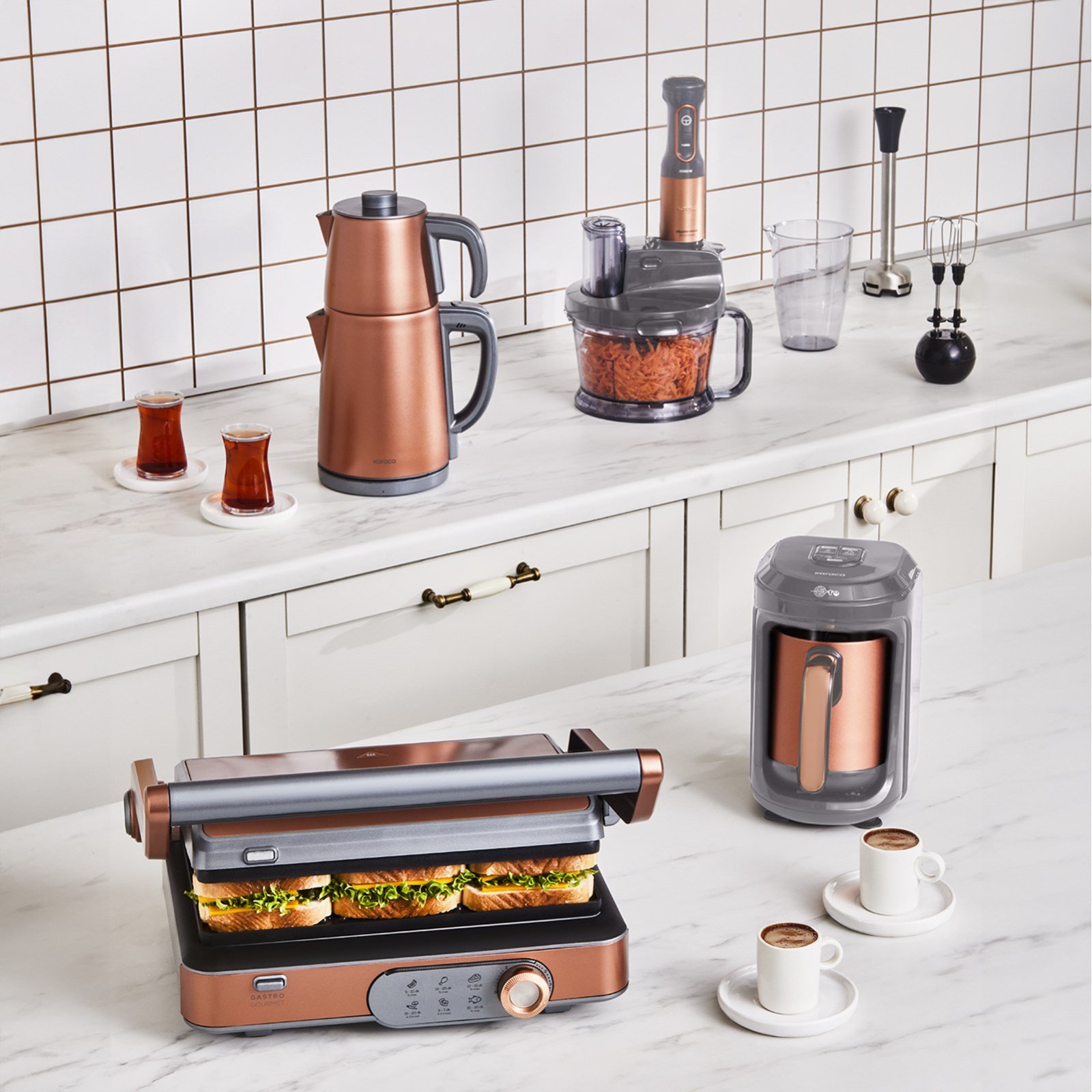 Karaca Gurme Premium Inox Evlilik Paketi Tost, Kahve, Çay Makinesi ve Mutfak Robotu Galactic Bronze