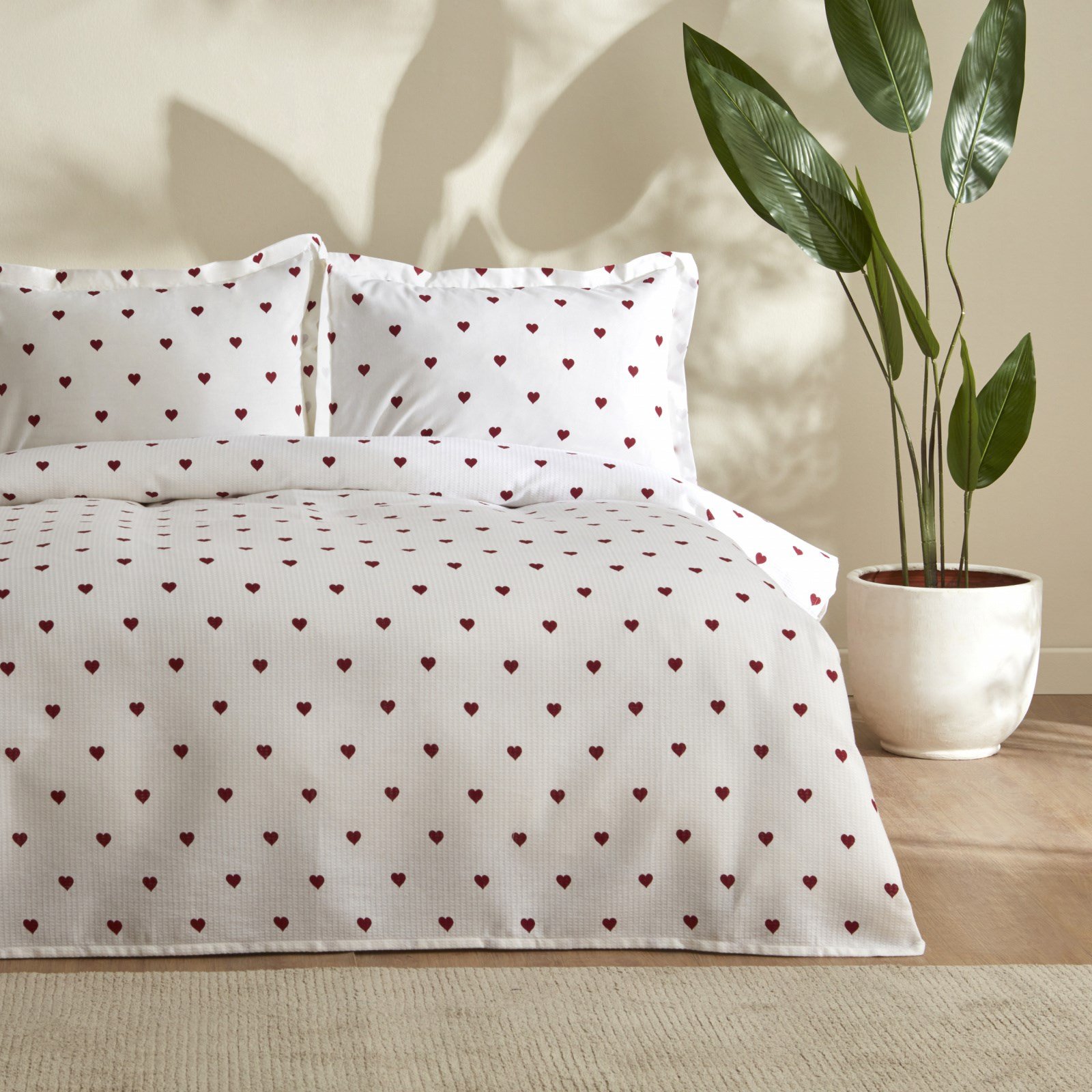 Karaca Home Amour Kalp Desenli Tek Kişilik Pike Takımı Kırmızı