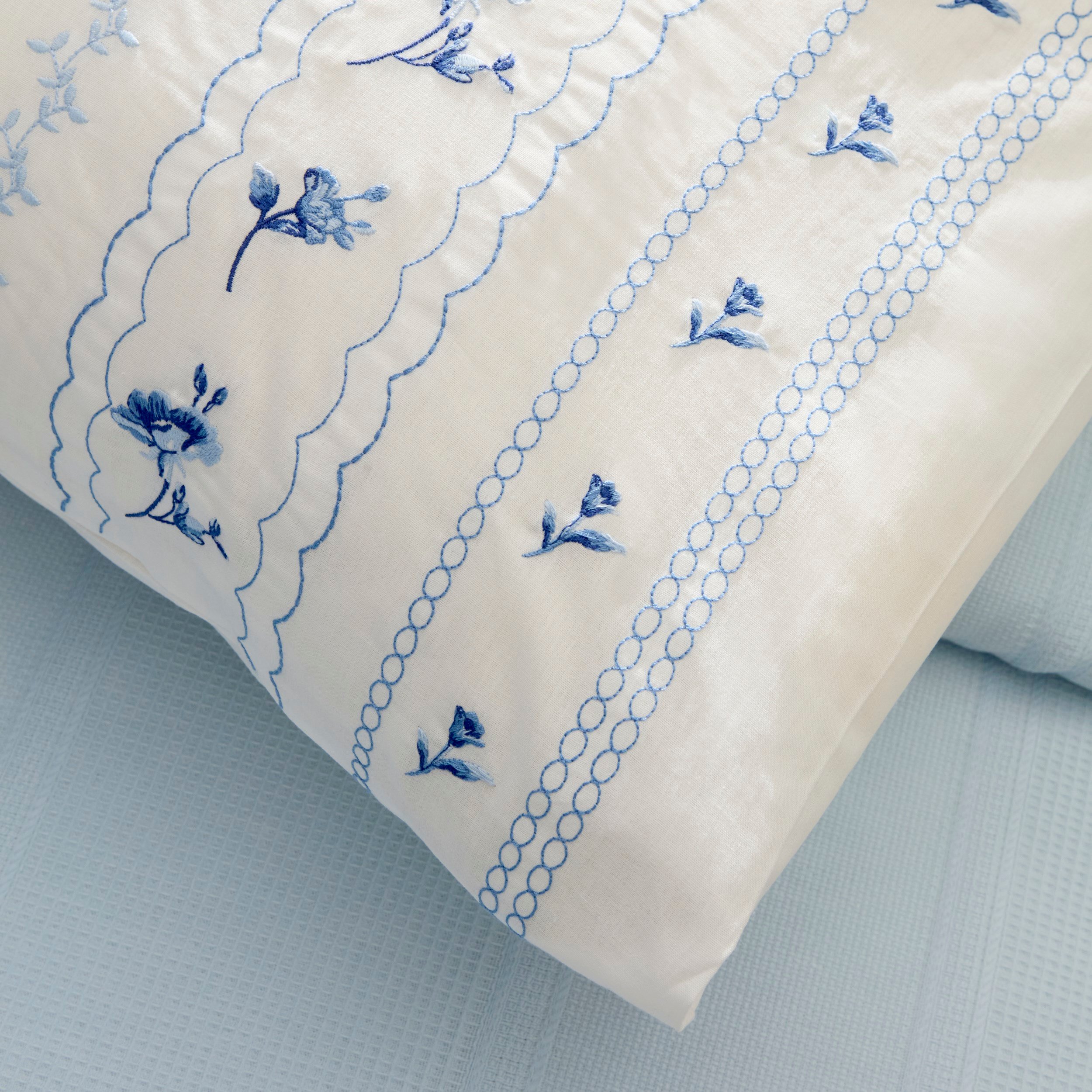 Karaca Home Blossy %100 Pamuk Nish Set Çift Kişilik Pike Takımı Mavi